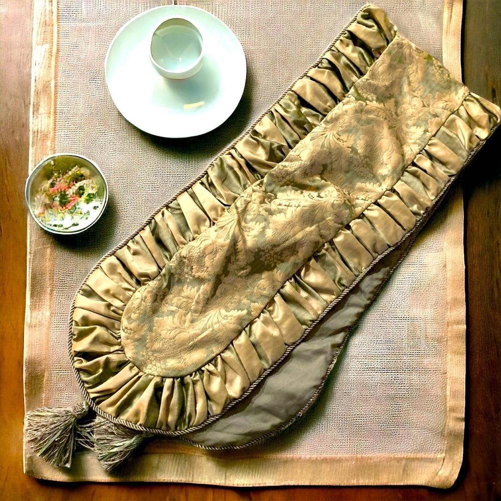 Olive Colors Table Runner Pleated & Fancy!
